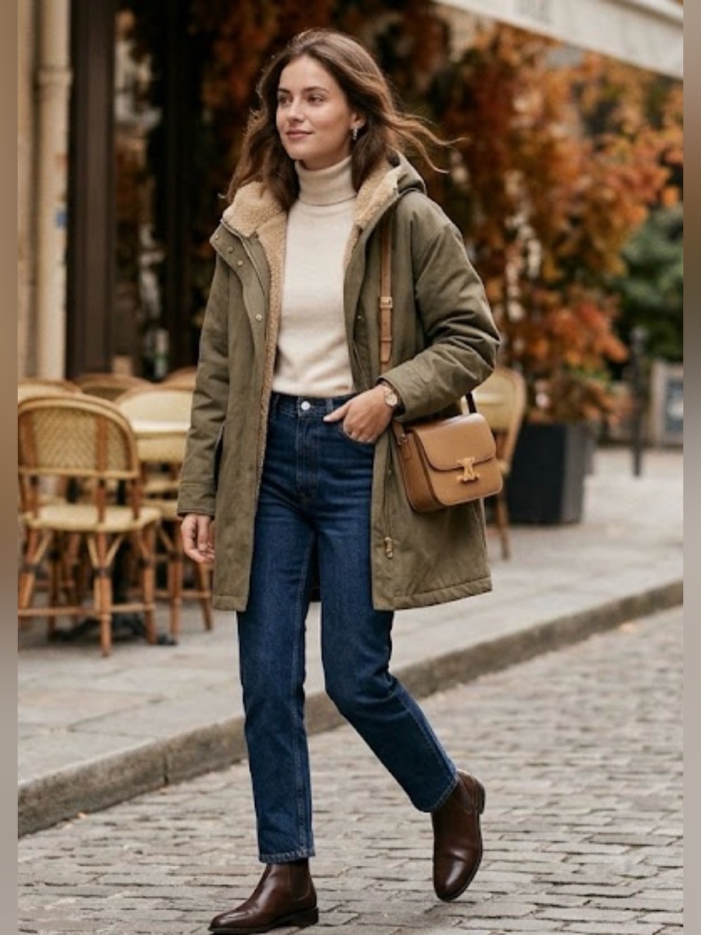 Sandro Khaki Sherpa Lined Minimalist Utility Parka | OVERSIZED XS (fits s/m)